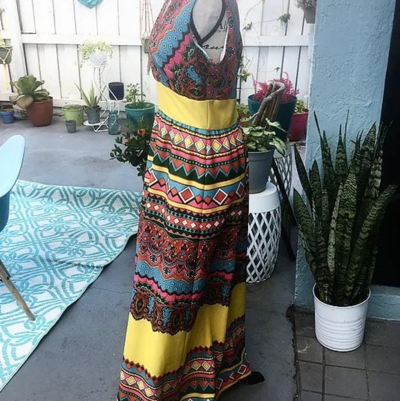 Vintage Gregg Draddy Multicolor Maxi Dress sz M - Picture 2 of 4